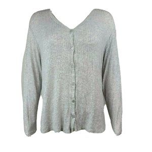 AVA & VIV Solid All Grey Gray Ribbed Button Down X